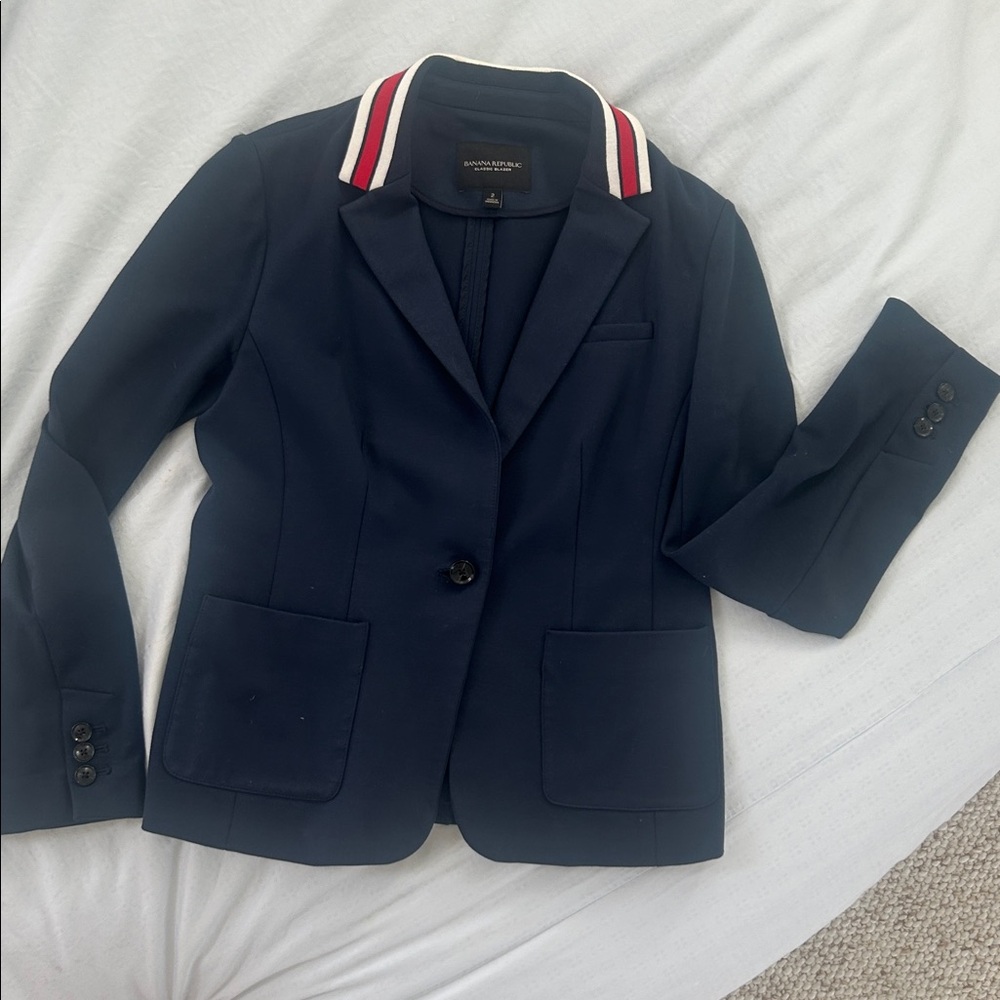 Banana Republic Navy Blazer with Striped Collar